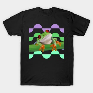 Tree frog Purple And Green Semi Circle Background T-Shirt